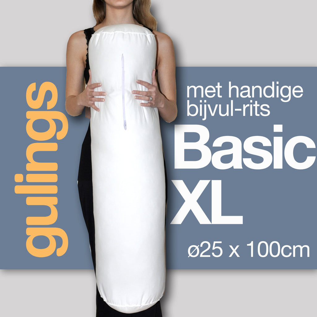 GulingBasicXL® Rolkussen met sleeve denim - Body pillow ø25 x 100 cm, 100% Percu Katoen