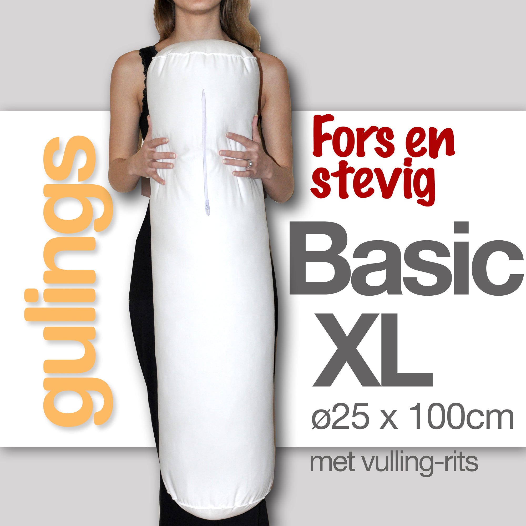 GulingBasicXL® Rolkussen met sleeve wit - Body pillow ø25 x 100 cm, 100% Percu Katoen